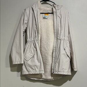 C&C California White Polka Dot Sherpa-Lined Hooded Trench Coat